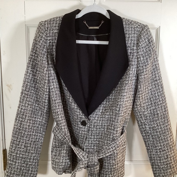 White House Black Market Women’s Gray Tweed Black Lapel One Button Blazer.  Sz 8 - Picture 3 of 8